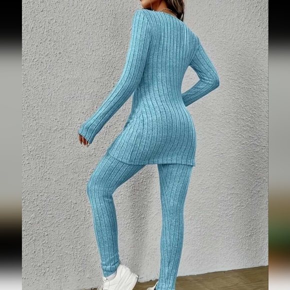 Casual ribbed two pieces set The neck long sleep crop top and pants Size L - Picture 3 of 7